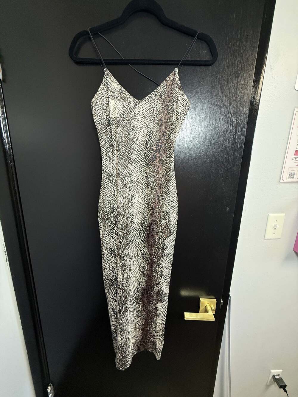 Women’s Snakeskin Print Bodycon Midi Dress Size Small Strappy Y2K Stretch
